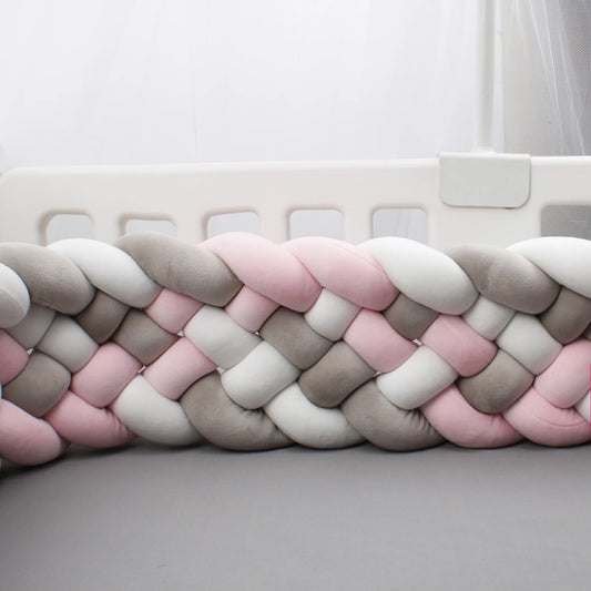 Tour de Lit Tressé - BraidedSafe™ - Gris, Rose & Blanc